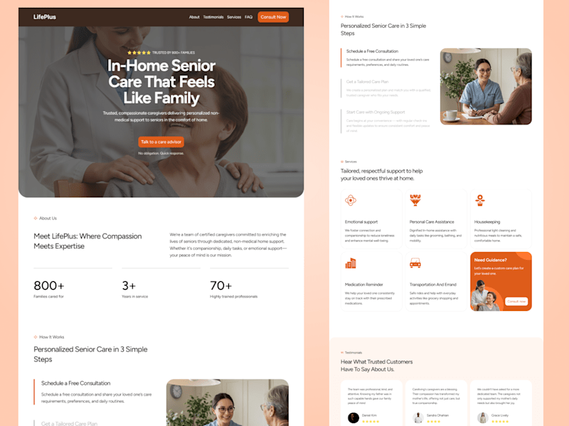 Cover image for LifePlus Compassionate In-Home Senior Care Website