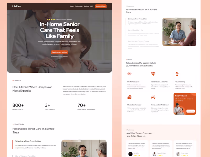 Cover image for LifePlus Compassionate In-Home Senior Care Website
