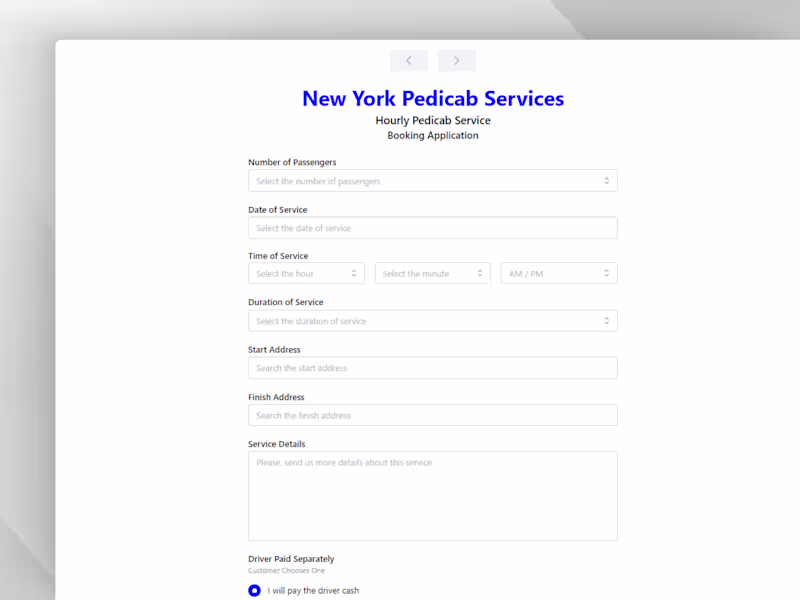 Cover image for Booking App - NY Hourly Pedicab Service
