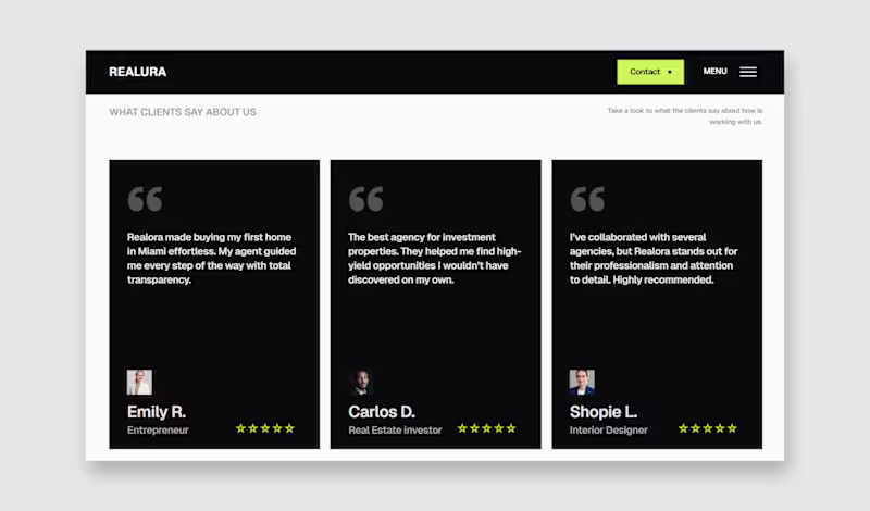 Cover image for Testimonials section for Realura.