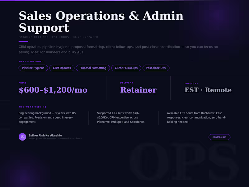 Cover image for Sales Operations & Admin Support — Ongoing Retainer