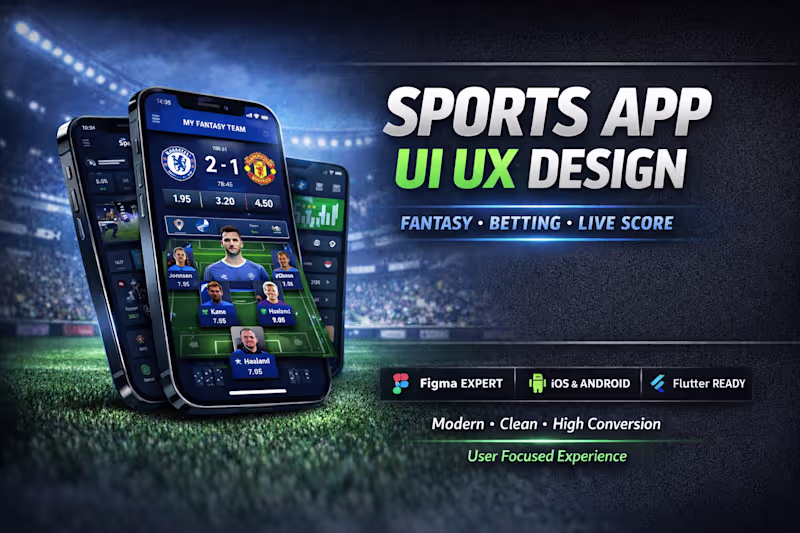 Cover image for design sports app UI UX, fantasy sports, live score app in figma