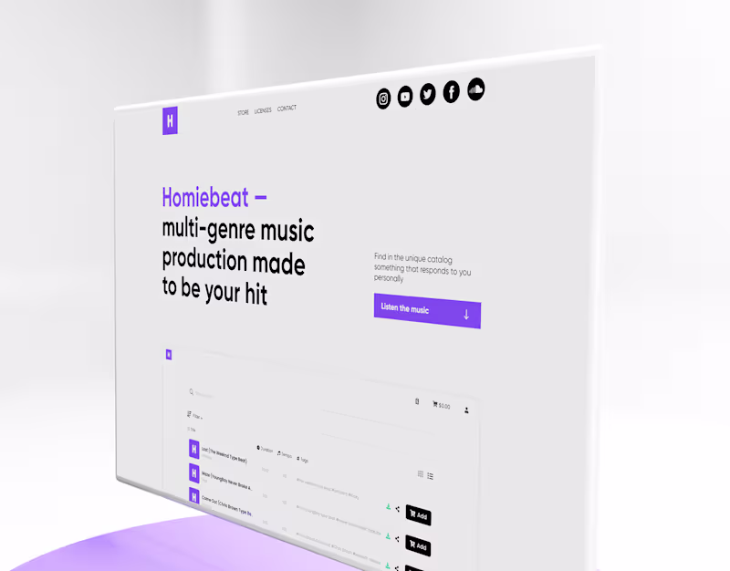 Cover image for Homiebeat — music producer website and brand design