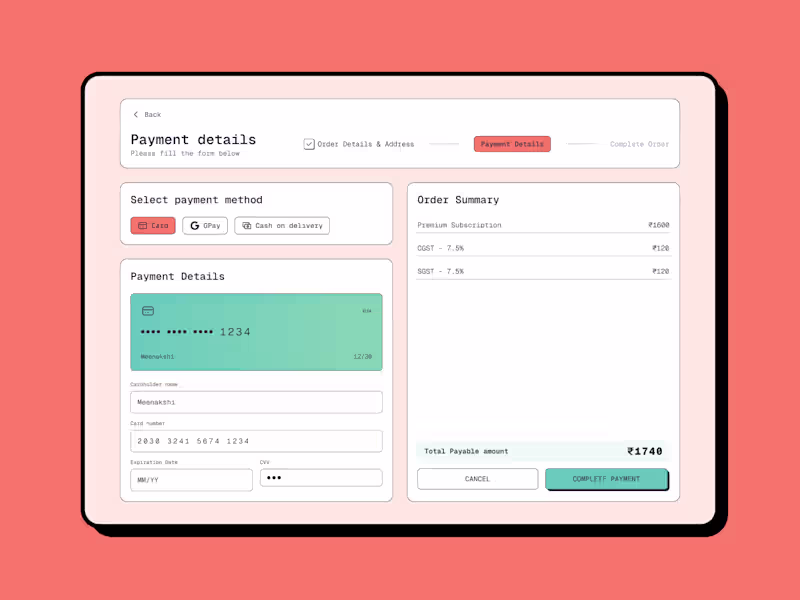 Cover image for Payment Details/Checkout UI 