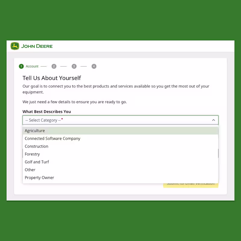 Cover image for John Deere New Account Flow