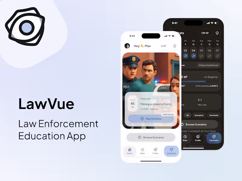 Cover image for "LawVue" Mobile App Design