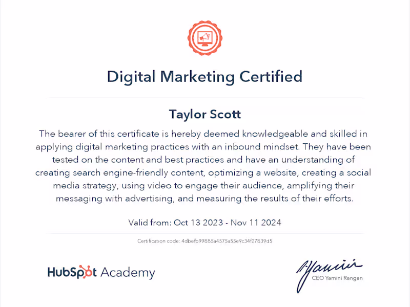 Cover image for Hubspot Digital Marketing Certificate