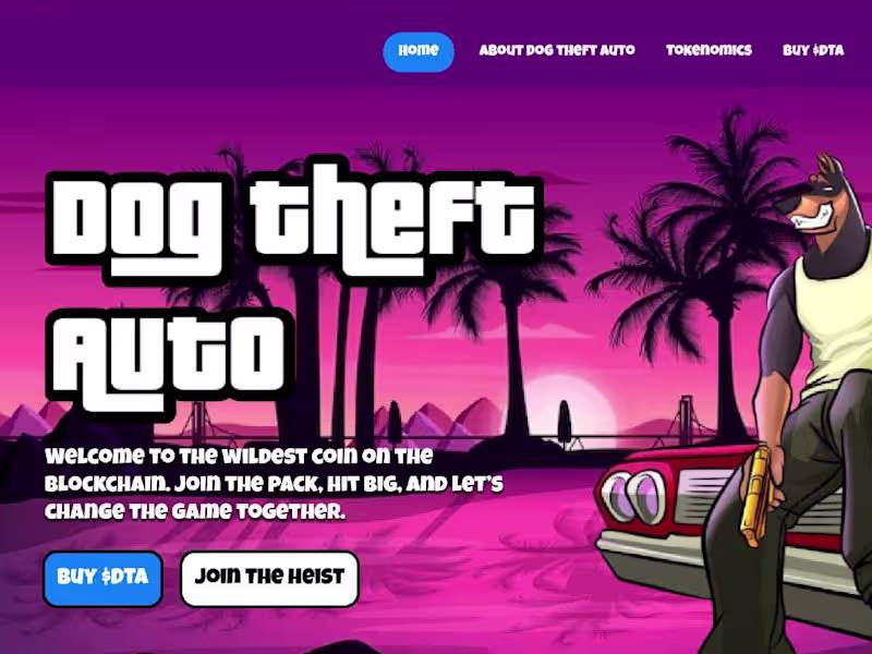 Cover image for Landing Page For a Memecoin Dog Theft Auto $DTA
