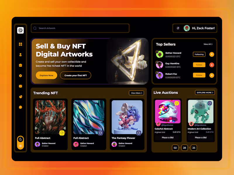 Cover image for NFT Auction Marketplace user dashboard Dark version by Rishabh …