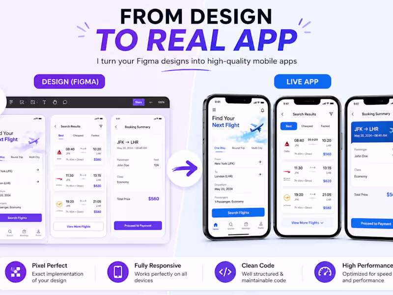 Cover image for UI to App- I will convert your Figma design into a mobile app