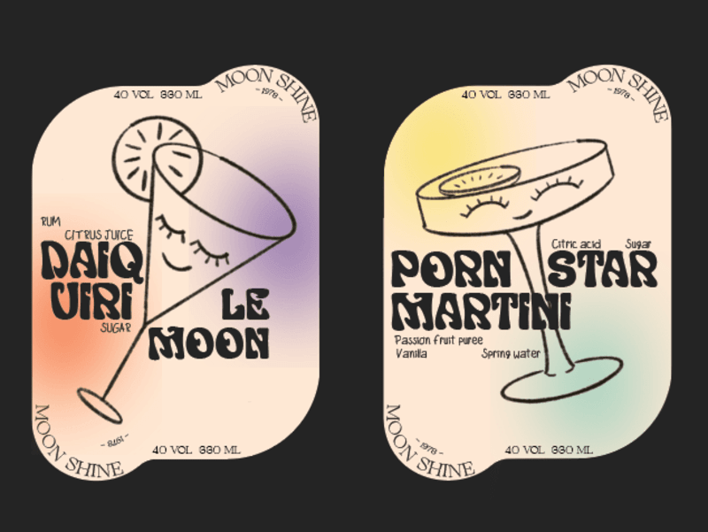 Cover image for Coctails Package "I am drunk with delight" Moon Shine on Behance