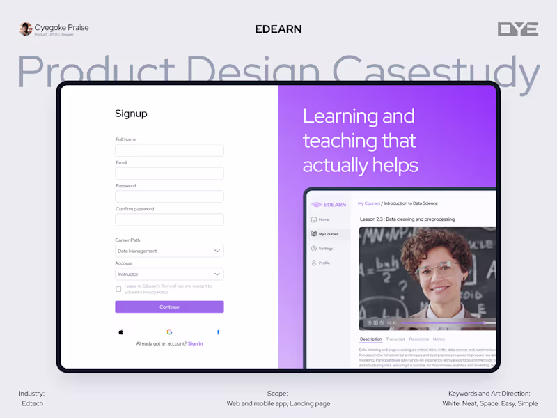 Cover image for EDEARN - Mobile Responsive Web App UI/UX Case Study on Behance