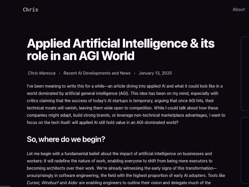 Cover image for Applied Artificial Intelligence & its role in an AGI World