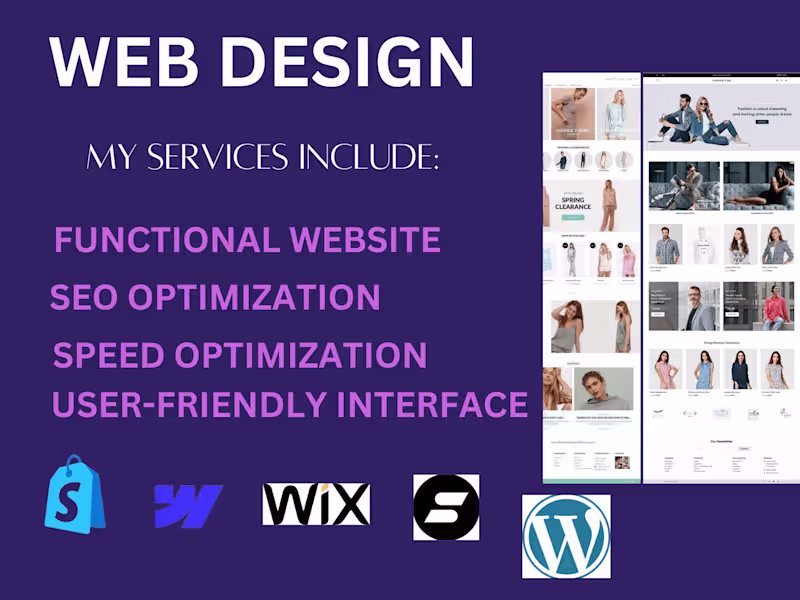 Cover image for I will design shopify, wordpress, webflow, showit website
