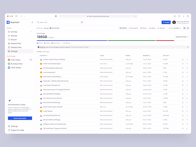 Cover image for AI Integrated Cloud Storage - Dashboard