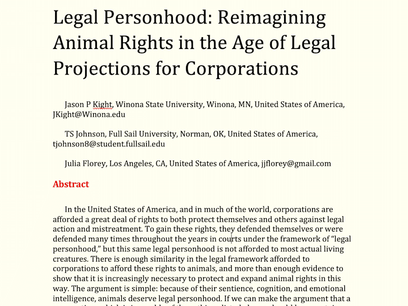 Cover image for Legal Personhood: Reimagining Animal Rights in the Age of Legal 