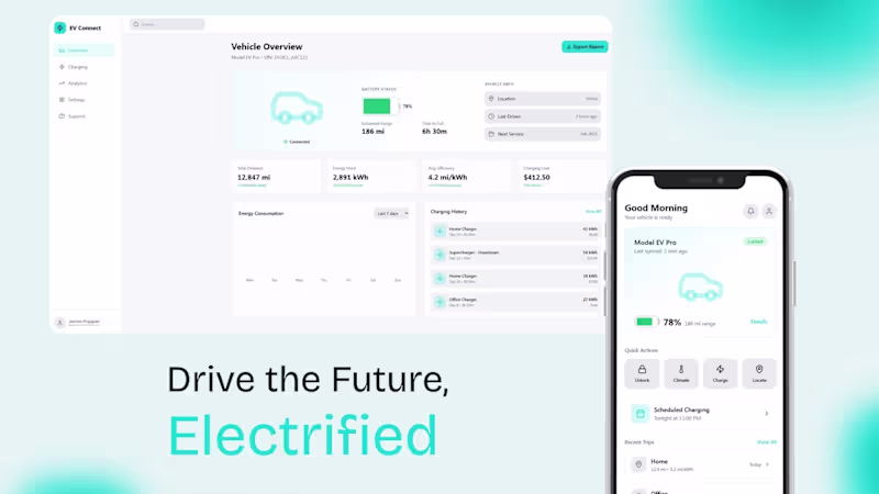 Cover image for EV Connect | UI Design A seamless electric vehicle ecosystem...