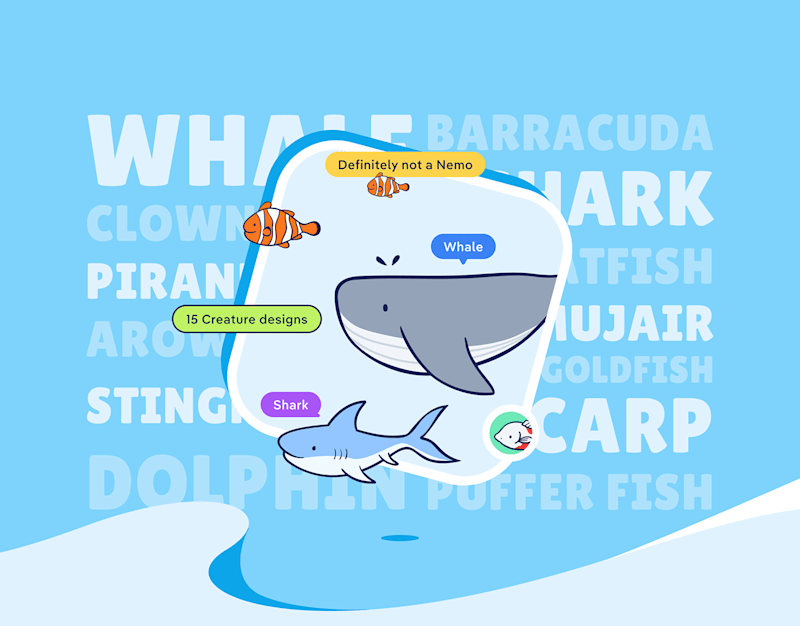 Cover image for Cute Fishes, Whale and Dolphin Illustrations