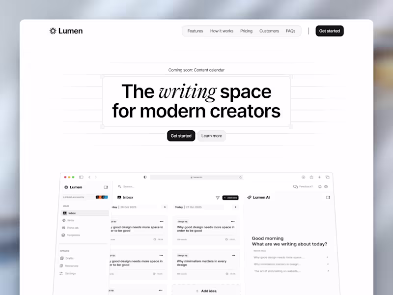 Cover image for Lumen ai - SaaS landing page