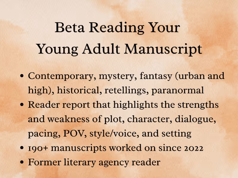 Cover image for Beta Read Your Young Adult Manuscript (75k words or less)