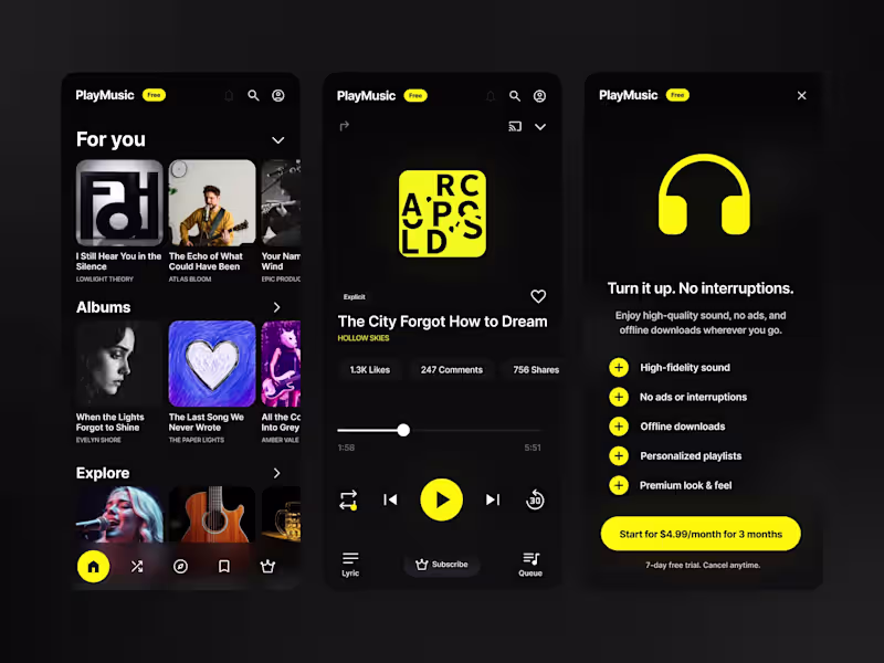 Cover image for PlayMusic — A Bold, High-Contrast Music Experience