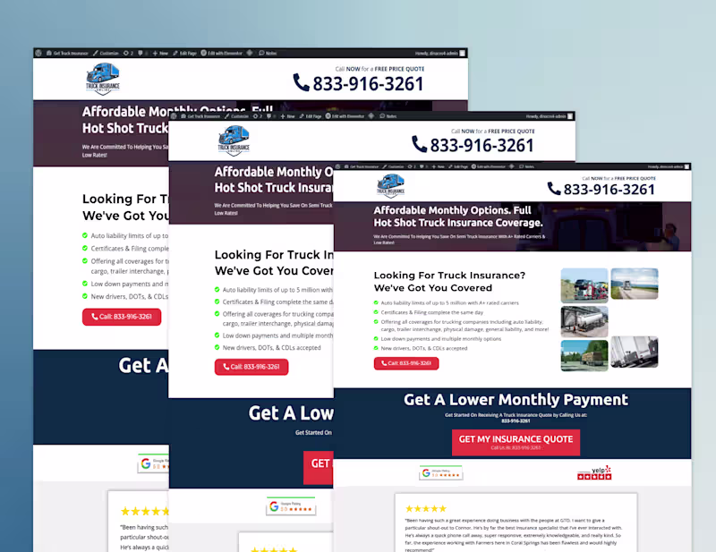 Cover image for Get Truck Insurance Company | Wordpress Landing Page