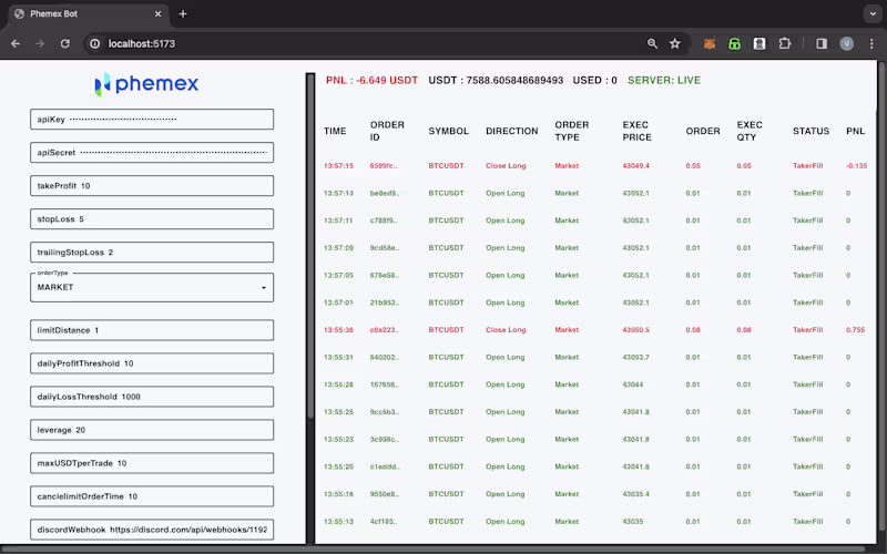 Cover image for Cryptocurrency Trading Bot Phemex Exchange