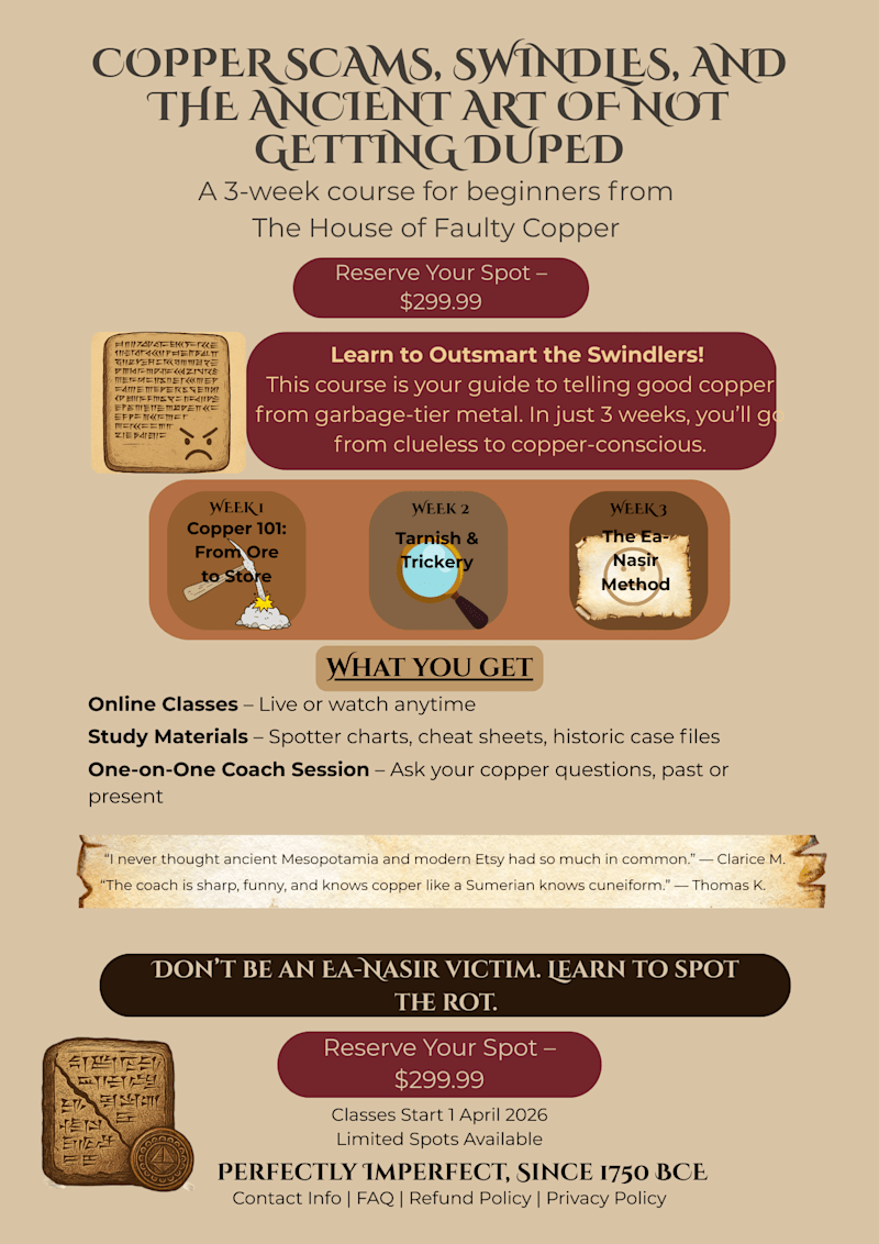 Cover image for Landing Page for a Class in Spotting Fine Copper