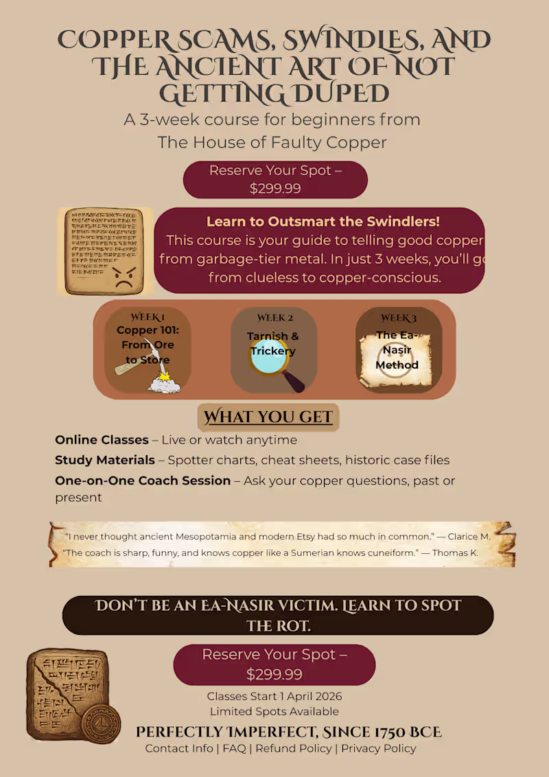 Cover image for Landing Page for a Class in Spotting Fine Copper