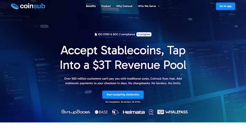 Cover image for Coinsub IO | Funded crypto payment processing startup