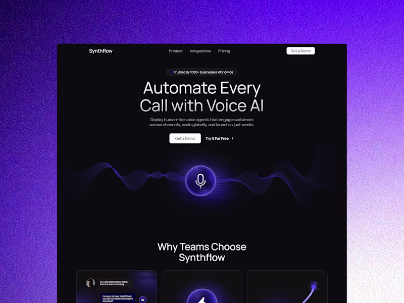 Cover image for Synthflow — Voice AI Landing Page Design