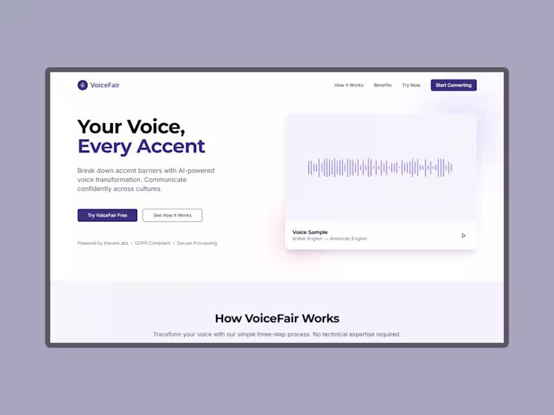 Cover image for VoiceFair – Voice Transformation App (🏆Hackathon Winner)