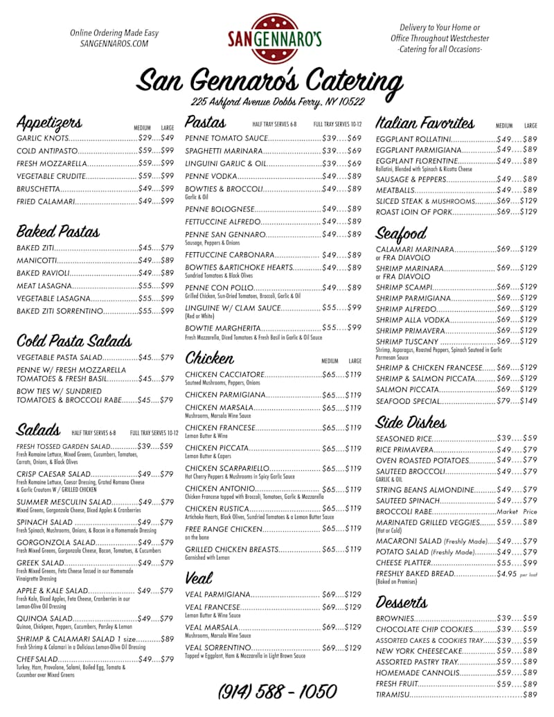 Cover image for San Gennaro Catering Menu 