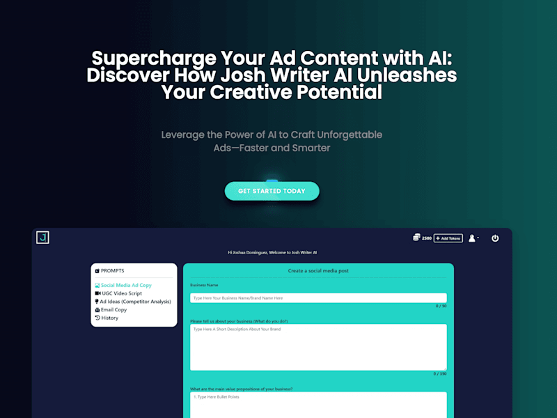 Cover image for JoshWriterAI - SaaS for a marketing guru