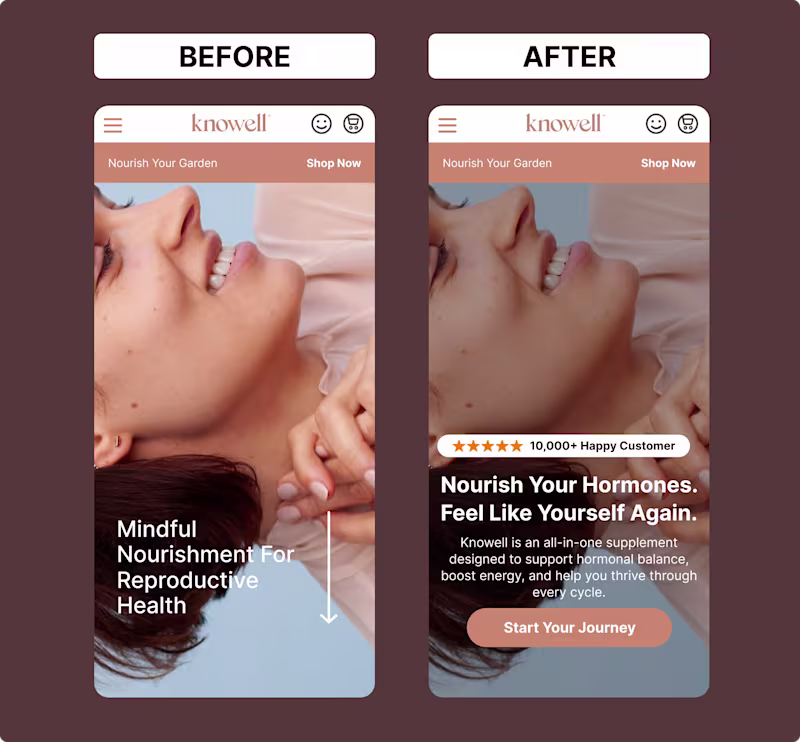 Cover image for Hero section Before & After redesign for KNOWELL brand Clear...