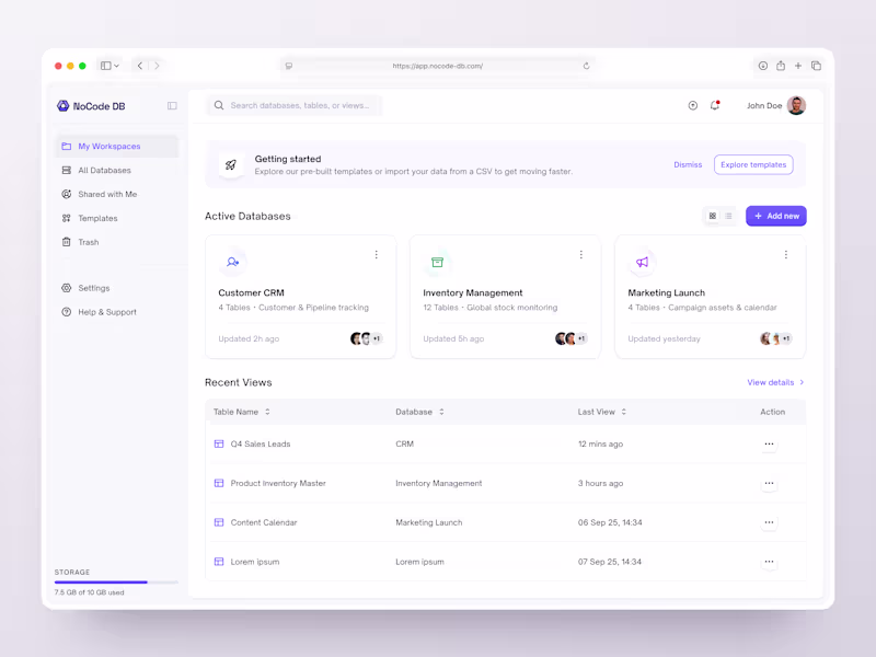 Cover image for NoCode DB Dashboard