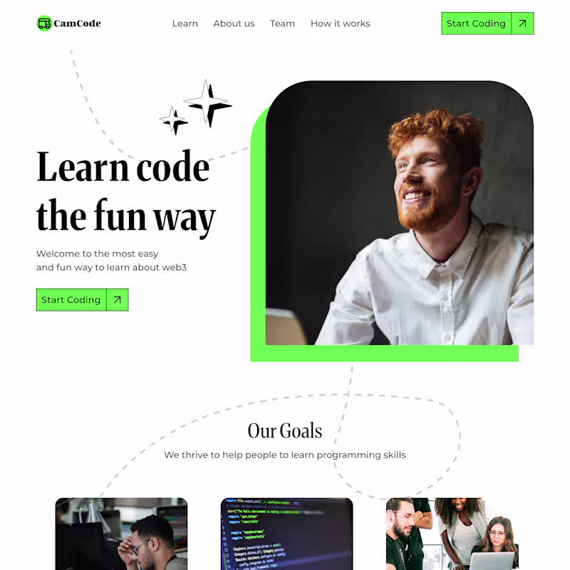 Cover image for Semi-NeoBrutalist hero for CamCode Landing page project. Neo...