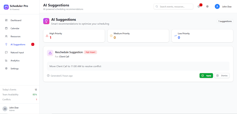 Cover image for Scheduler Pro - AI-Powered Team Scheduling Application