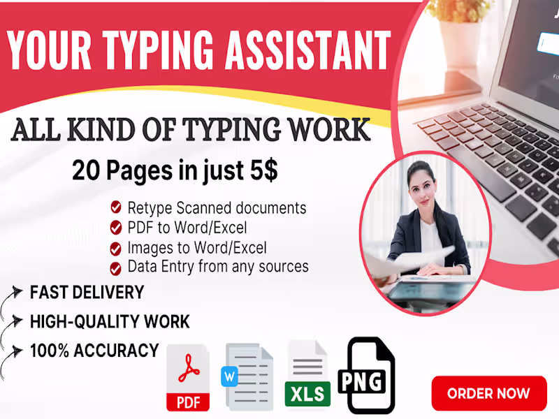 Cover image for retype documents handwritten, scanned, images, online research.