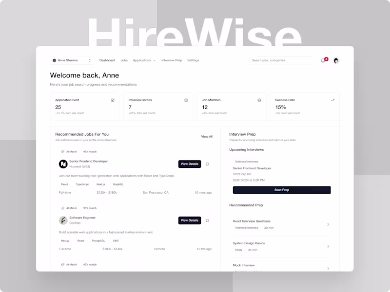 Cover image for HireWise: UX/UI Design for AI Job Search Assistant