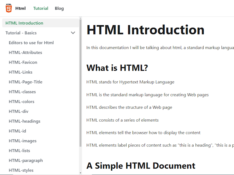 Cover image for Html Tutorial documentation site