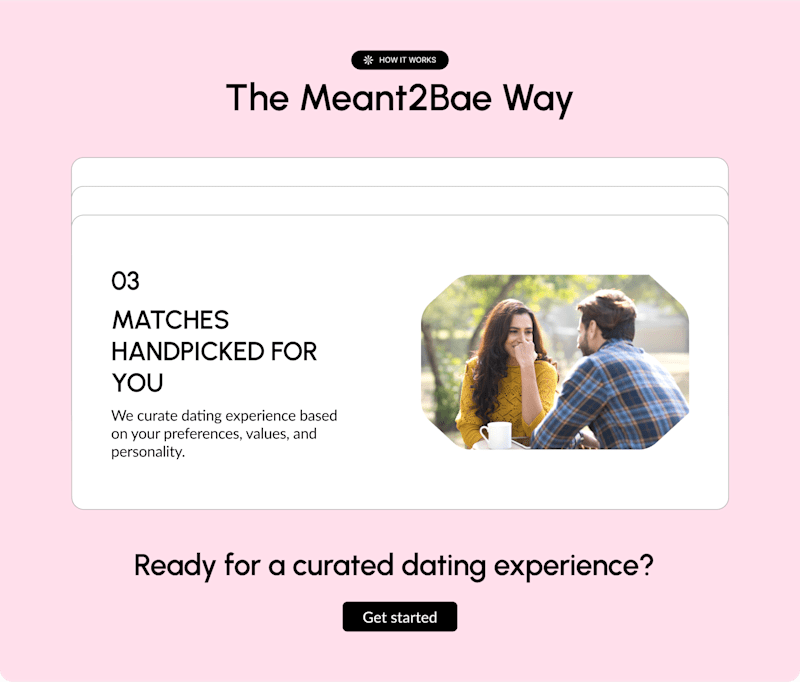 Cover image for Meant2Bae - Landing page for a curated dating services startup