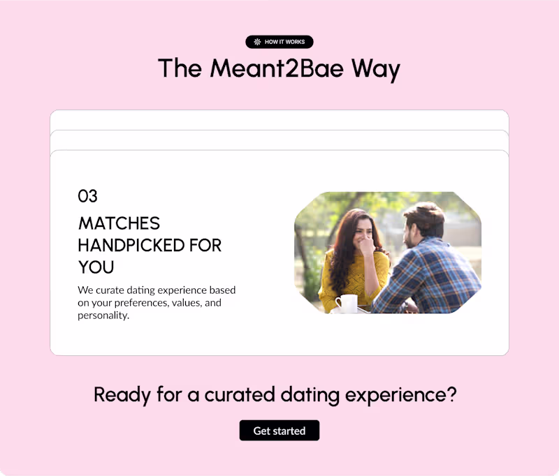 Cover image for Meant2Bae - Landing page for a curated dating services startup
