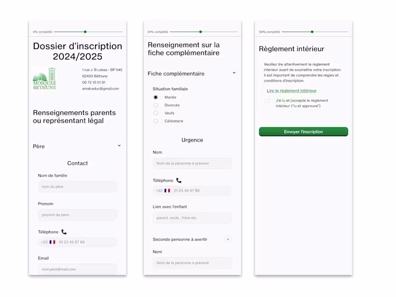 Cover image for Registration Form Redesign for Béthune Mosque