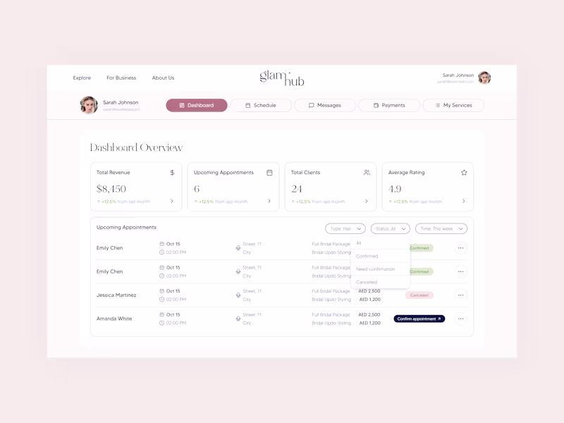 Cover image for GlamHub for Artists – Bridal Beauty Dashboard