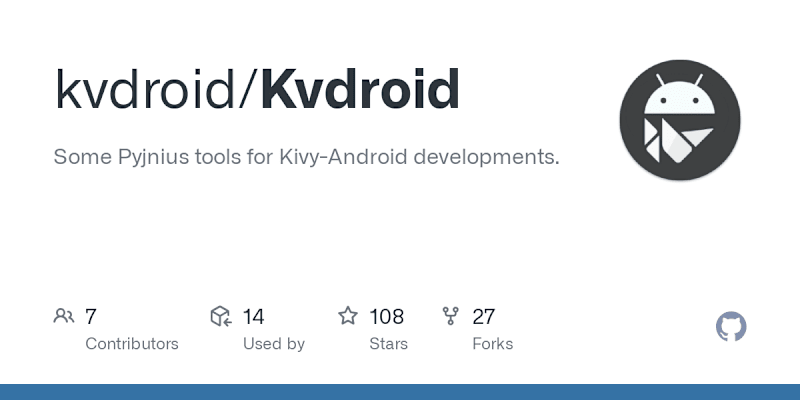 Cover image for GitHub - kvdroid/Kvdroid: Some Pyjnius tools for Kivy-Android d…