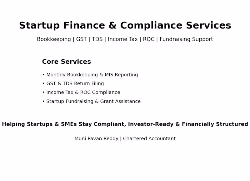 Cover image for Bookkeeping, GST, ROC & Startup Fundraising Support