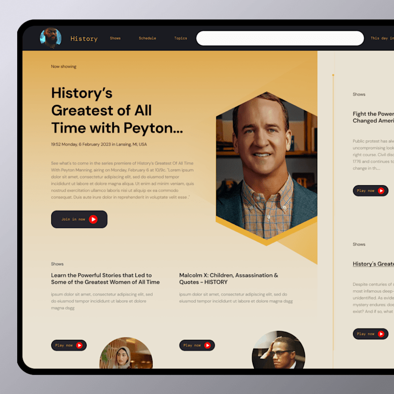 Cover image for Concept tab view for History TV UI website upgrade