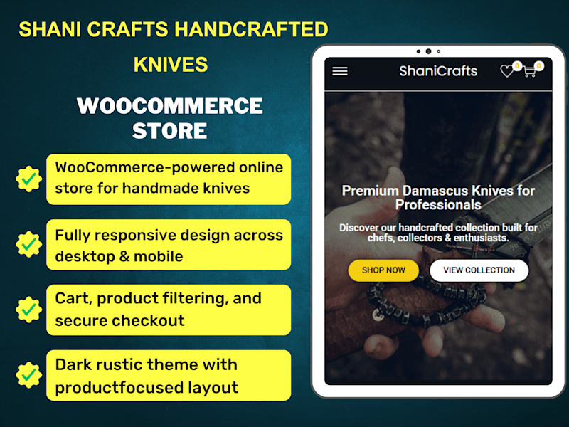 Cover image for Custom Knives WooCommerce Store Built with WordPress