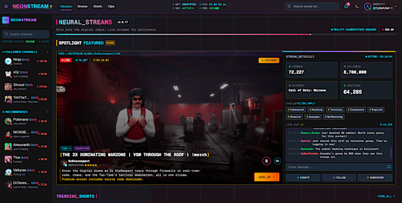Cover image for Cyberpunk Twitch Clone – Gaming-Focused Streaming Experience